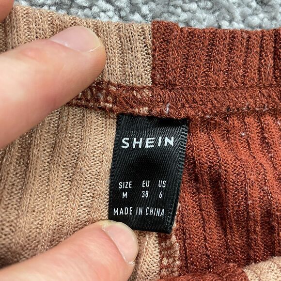 Shein Knit Shorts Womens Medium W26 Brown Elastic Waist High Rise Stretch Casual - Picture 3 of 11